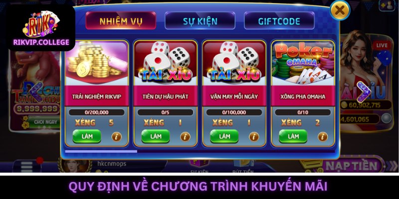Điều khoản liên quan đến chương trình khuyến mãi tại Rikvip