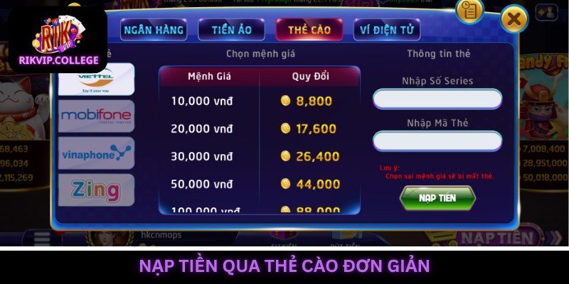 Nạp vốn qua thẻ cào điện thoại cực dễ, thành công trong 1 phút