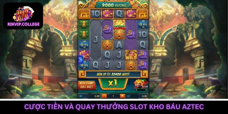 Người chơi cược tiền và bắt đầu vòng quay Kho báu Aztec
