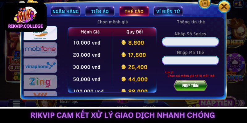 Nhà cái cam kết xử lý giao dịch nhanh chóng, an toàn tuyệt đối