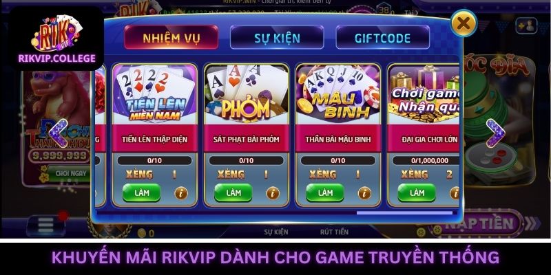 Nhận khuyến mãi hấp dẫn khi tham gia các tựa game truyền thống Rikvip